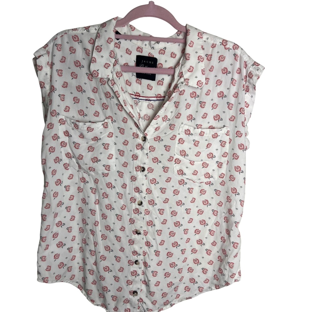JACHS Girlfriend Floral Print Button Up Sleeveless Top Size L